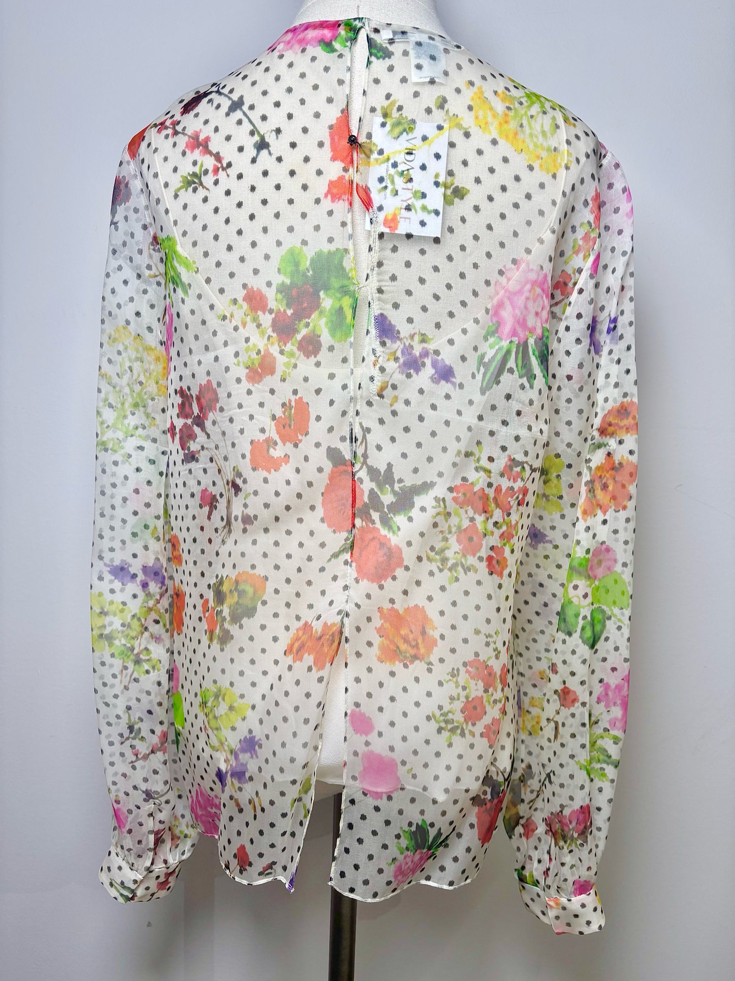 Women Size 14 Oscar de la Renta Multi-Color Dot, Floral Print Blouse