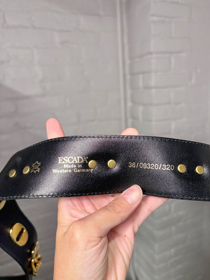 Escada Leather 36 (XS) Vintage Black Chain Links Padlocks Belt
