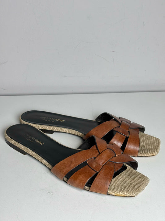 W Shoe Size 38.5 Saint Laurent Brown Leather Calf Women's Pre-owned Sandals