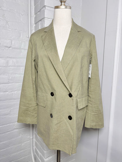 Women Size L Theory Olive Solid Linen Blazer