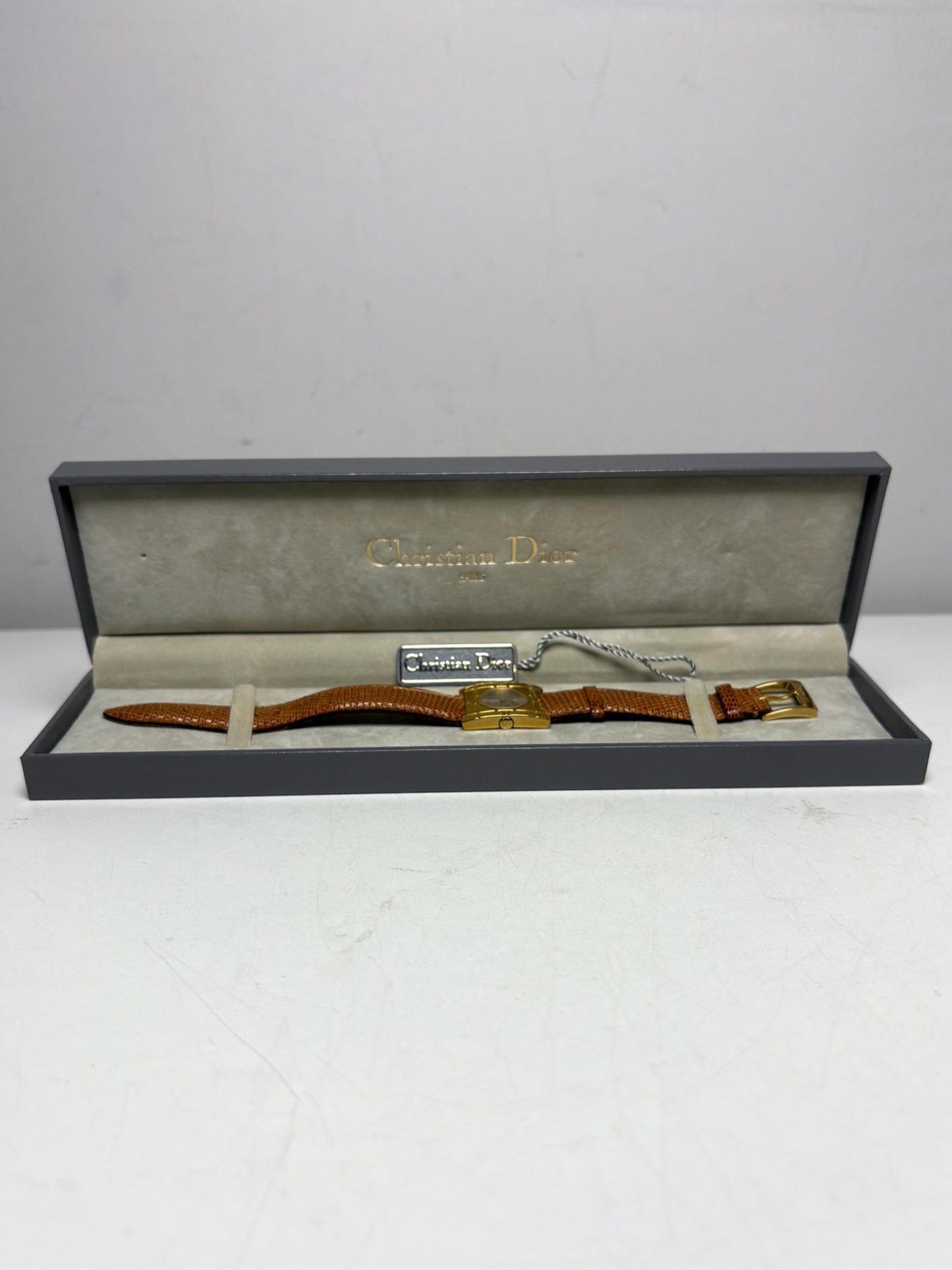 Women's Christian Dior Cannage 24mm Gold-Plated Lizard Leather Vintage Pre-Owned Quartz Watch