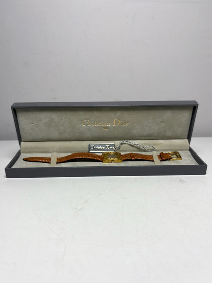 Women's Christian Dior Cannage 24mm Gold-Plated Lizard Leather Vintage Pre-Owned Quartz Watch