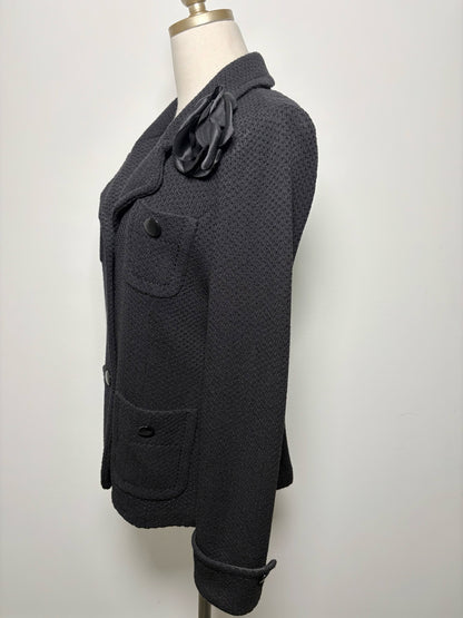 Women Size 6 St. John Caviar Black Solid Wool Blend Jacket