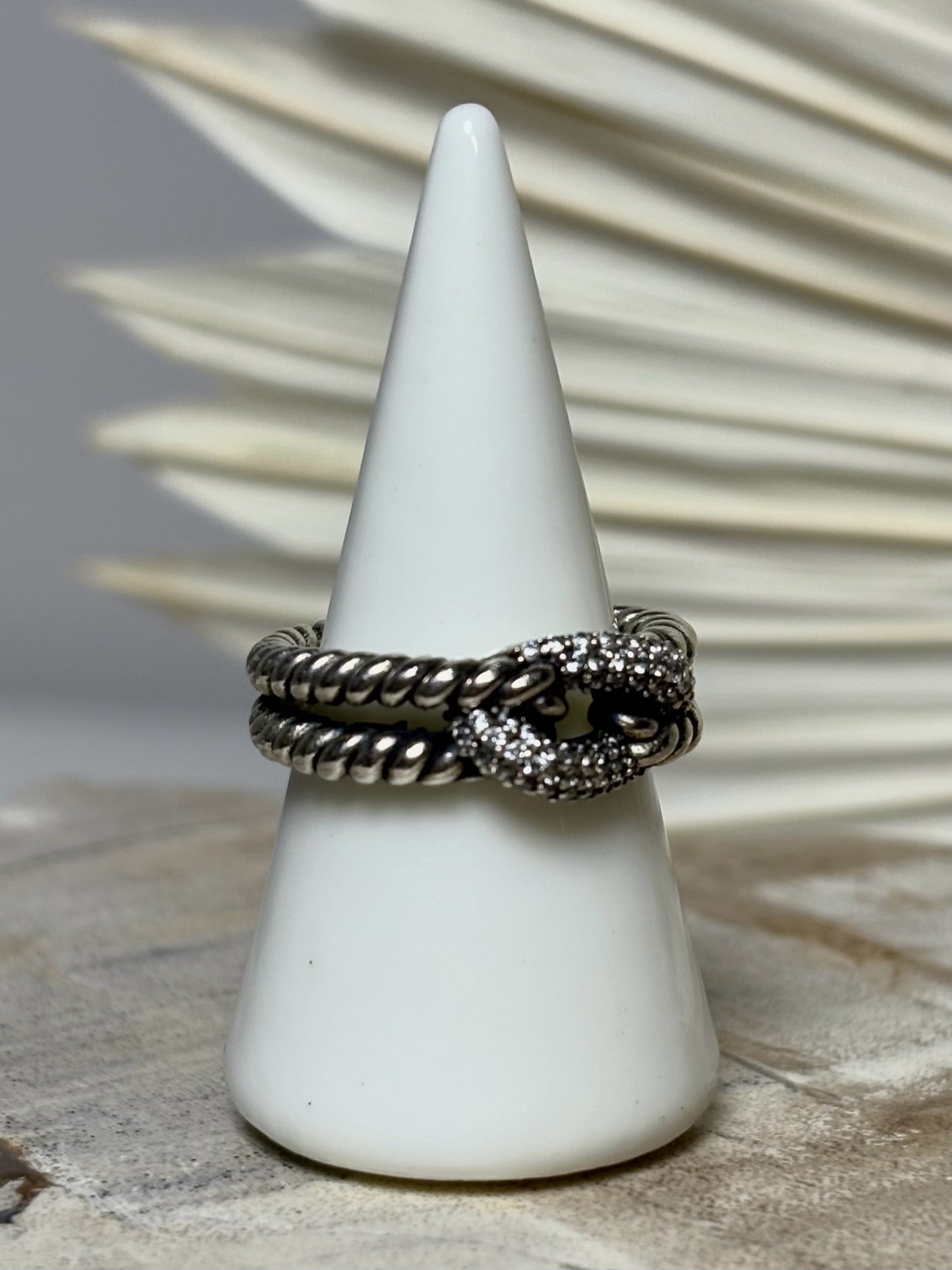 David Yurman Pave' Diamonds Sterling Silver Cable Size 6 Ring