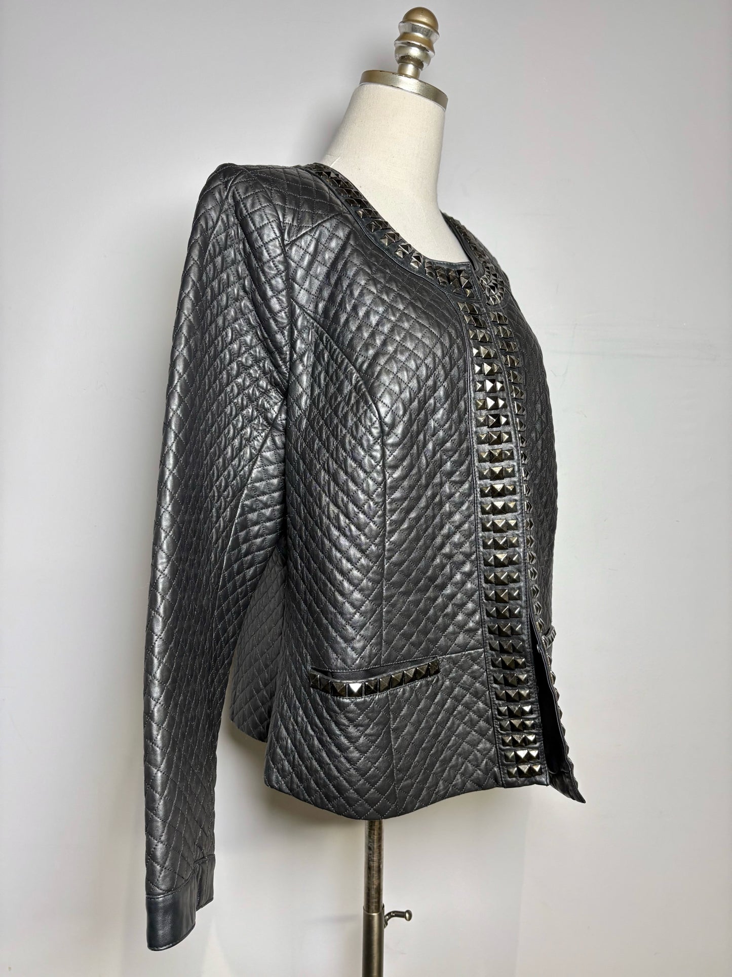 Women Size 16W Sejour Black Quilted, Studded Women's 100% Leather Jacket