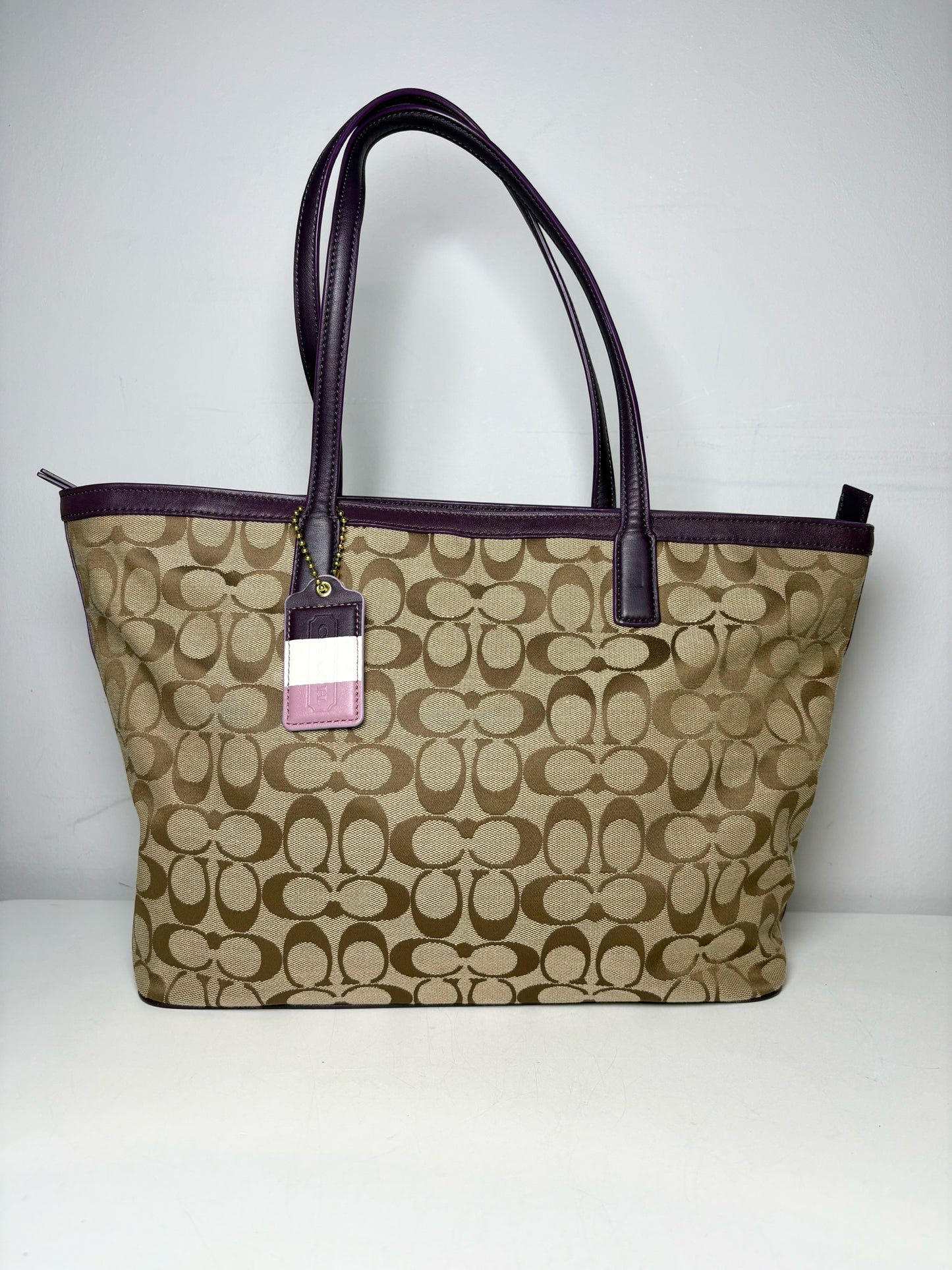 Coach Leather Trim Pre-owned Logo Canvas, Leather Tote Bag