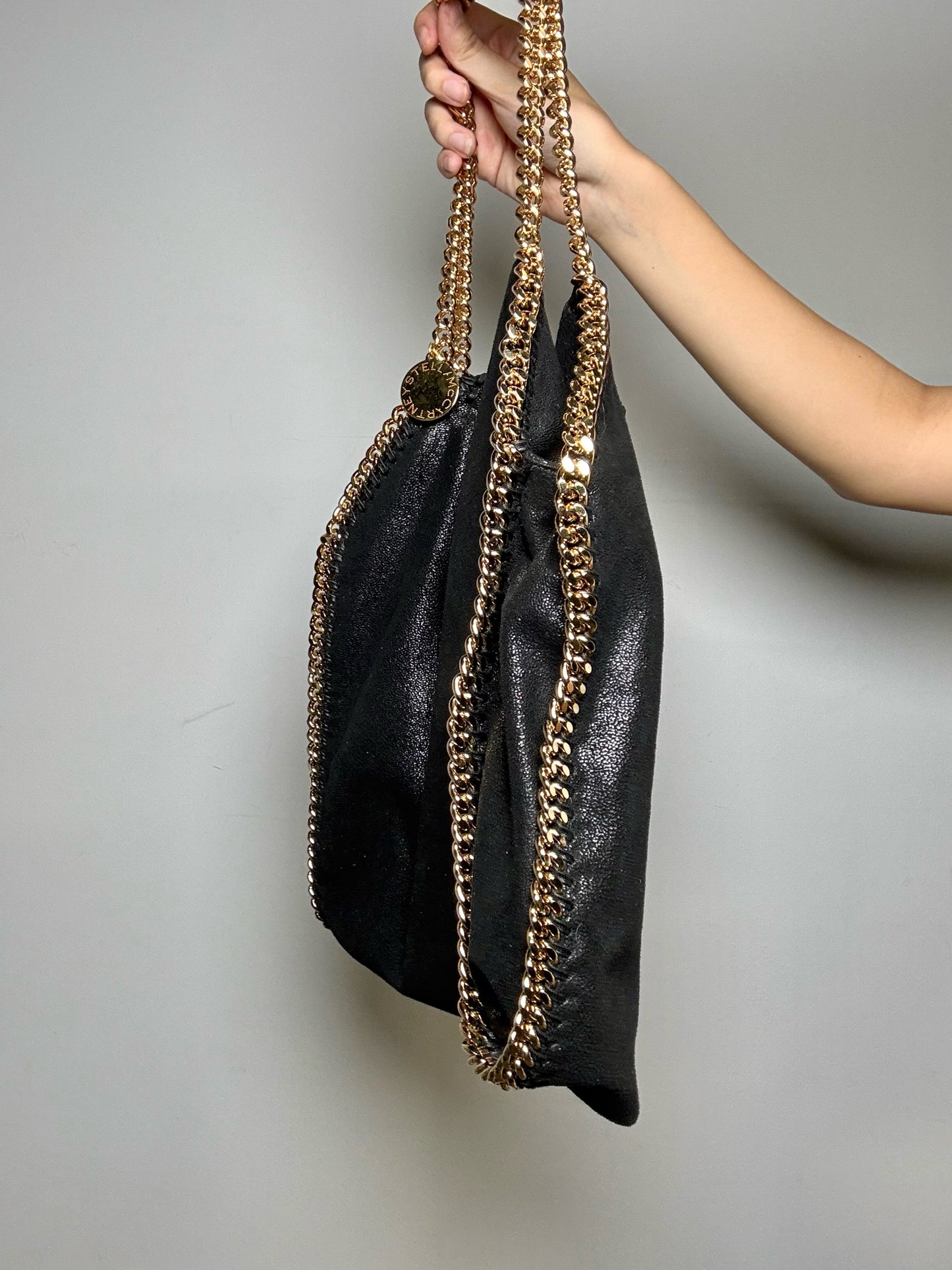 Stella McCartney Vintage Shaggy Deer Pre-owned Black & Gold Vegan Large Purse