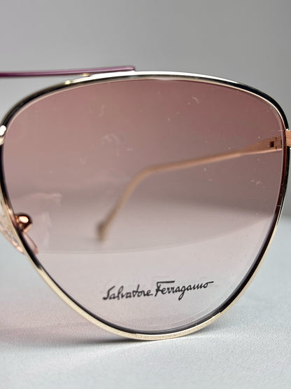 Salvatore Ferragamo Aviator Women's Pre-owned, NWOT Gold Tone Metal Sunglasses