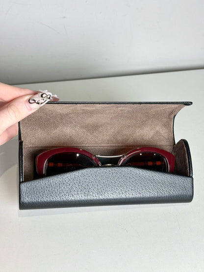 Burberry B4251-Q Cat Eye Women's Pre-owned Burgundy Acetate, Metal Sunglasses