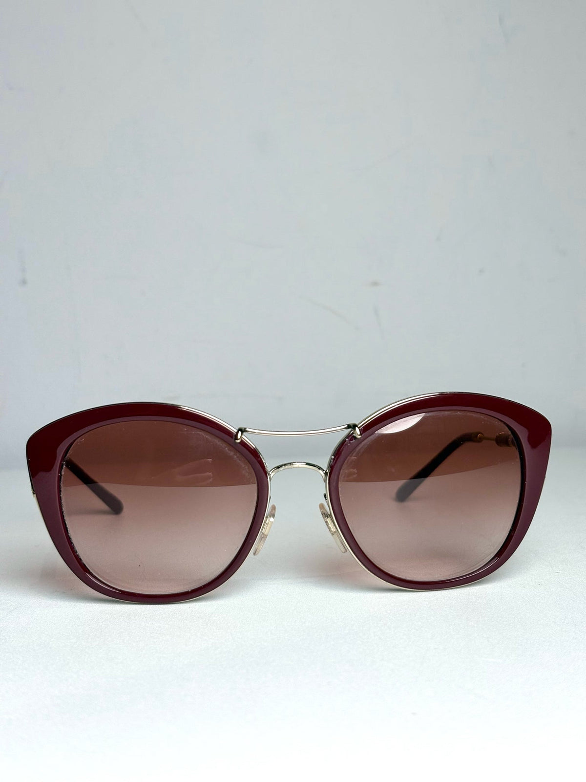Burberry B4251-Q Cat Eye Women's Pre-owned Burgundy Acetate, Metal Sunglasses