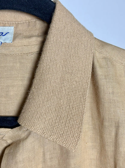 Tan Byblos Tan Linen Blend Solid Men's Vintage Shirt
