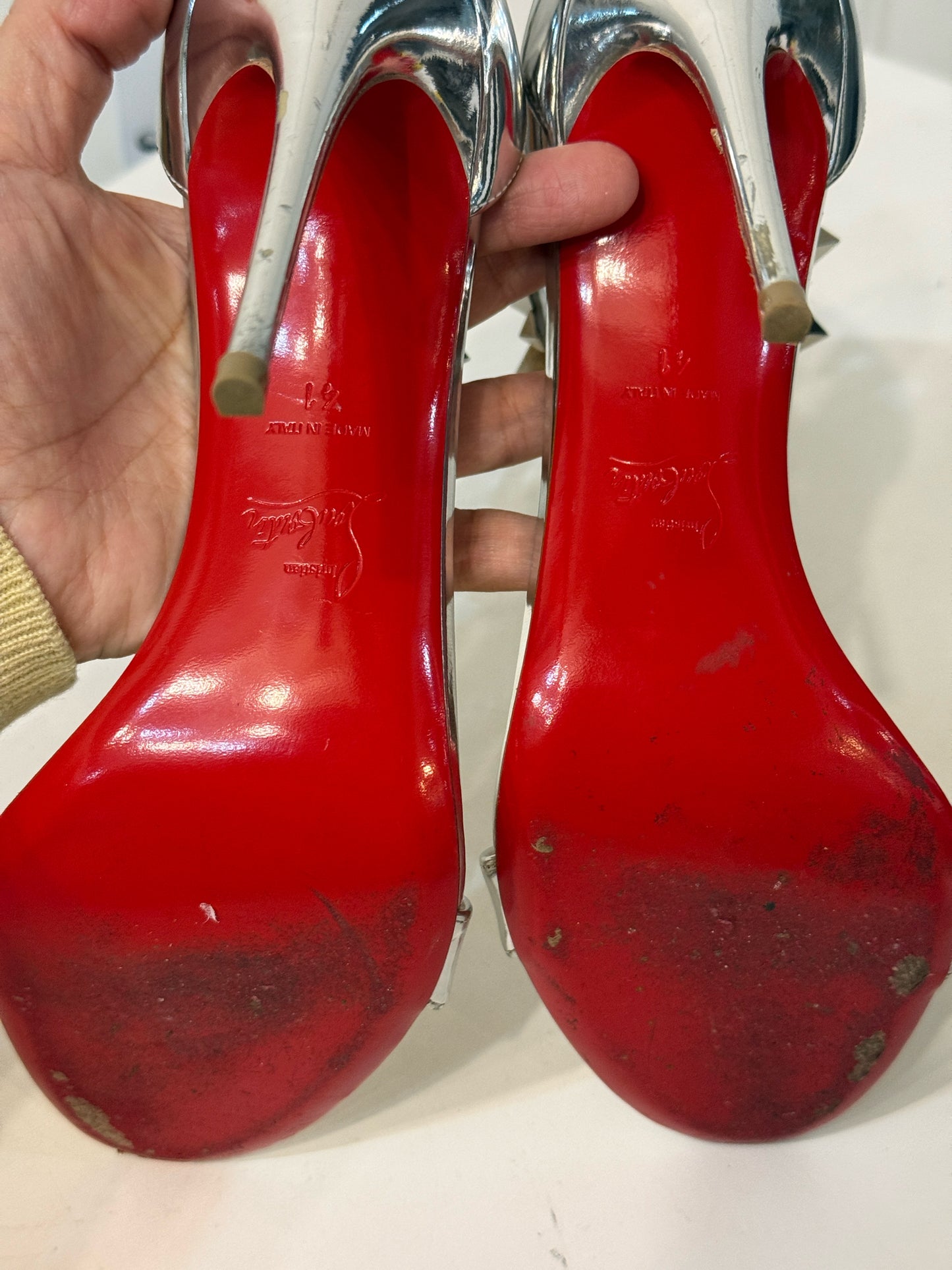 Christian Louboutin Silver Spike Open-Toe Ankle Strap | Pre-owned