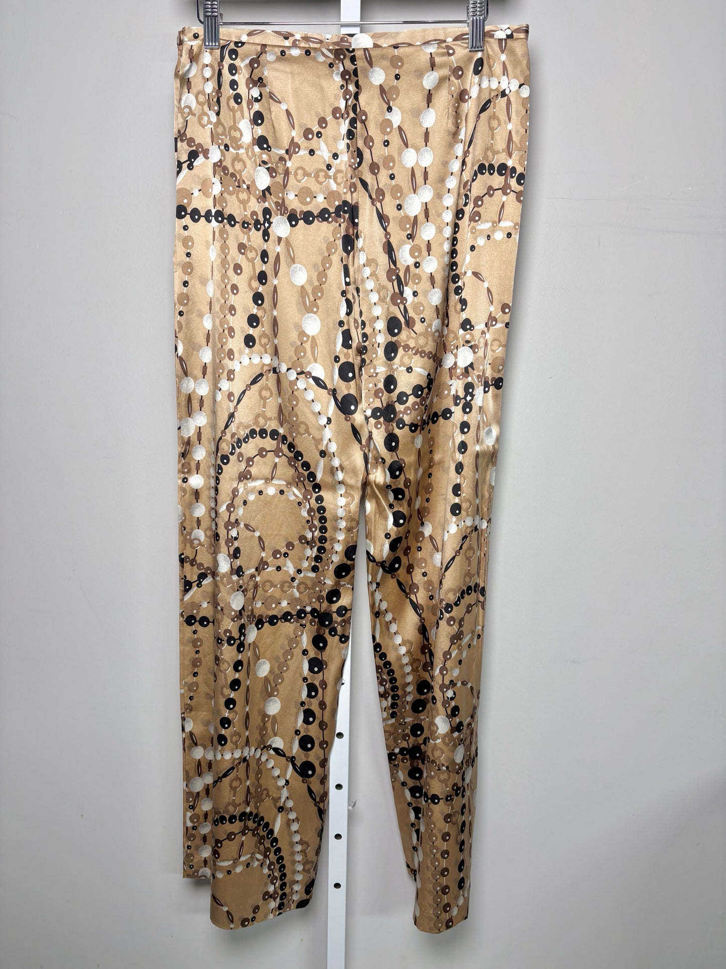 Women Size 4 Trina Turk Brown, Black Pearls Silk Wide Leg Pants