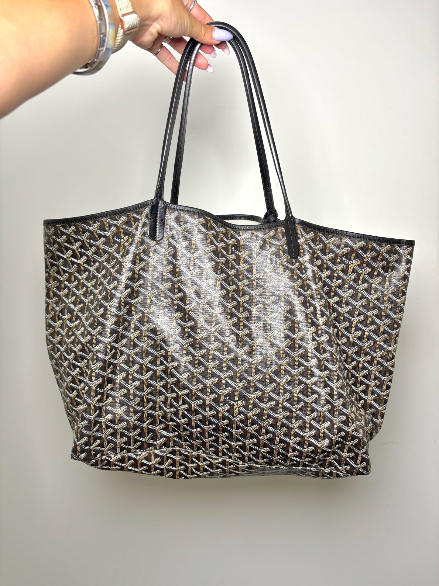 Goyard-Goyardine St. Louis XXL Coated Canvas Pre-owned Black Leather Trim Tote