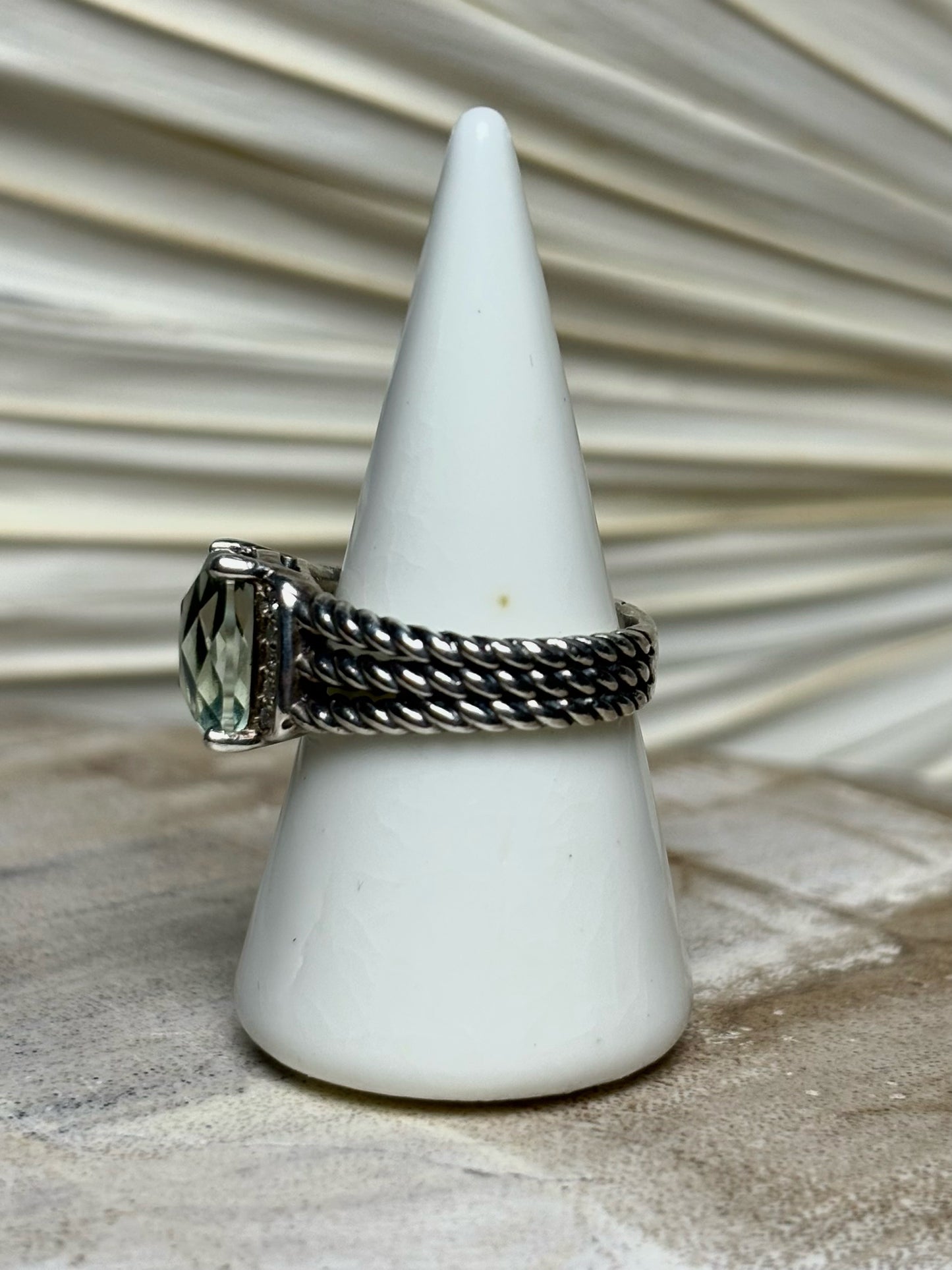 David Yurman Petite Wheaton Prasiolote, Pave' Diamonds Sz 6.5  Ring