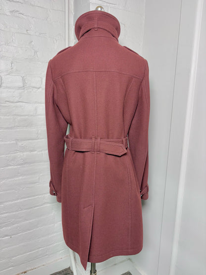 Women Size 14 Burberry Brit Burgundy Wool Blend Belted Coat