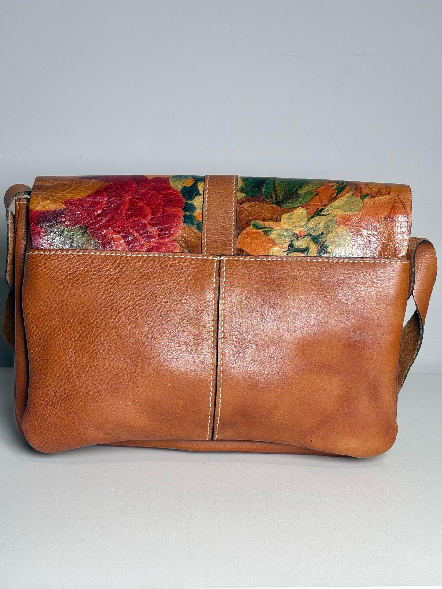 Women's Patricia Nash Saddle Bag Painted Flowers Vint Leather Pre-owned Caramel