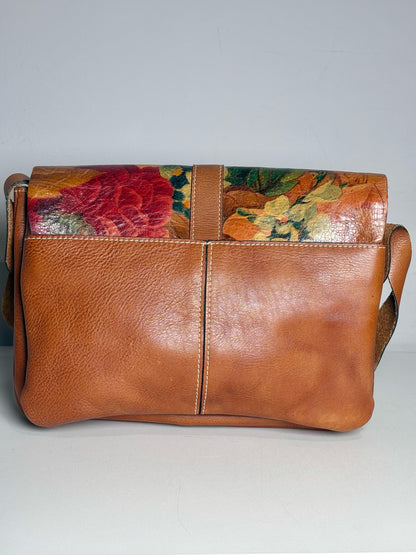 Women's Patricia Nash Saddle Bag Painted Flowers Vint Leather Pre-owned Caramel