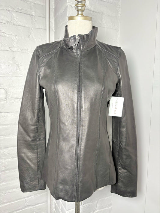 Women Size S DKNY Black Solid Leather Jacket