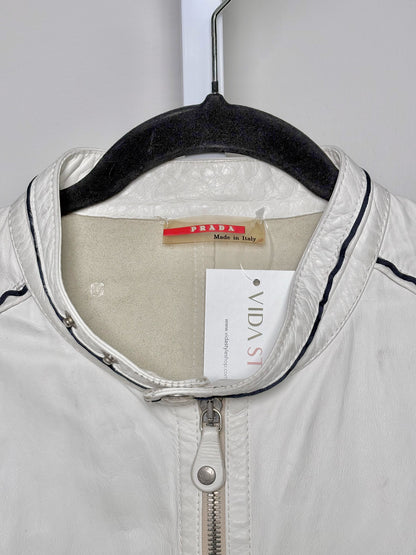Vintage Prada White Leather Solid Men's Size 52 Moto Jacket
