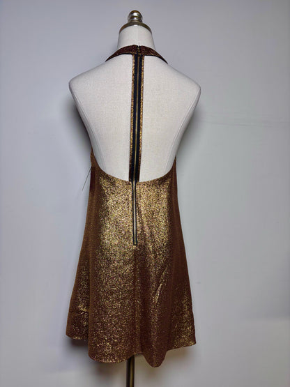 Women Size 2 Alice + Olivia Gold Metallic Silk Blend Pre-owned Dress