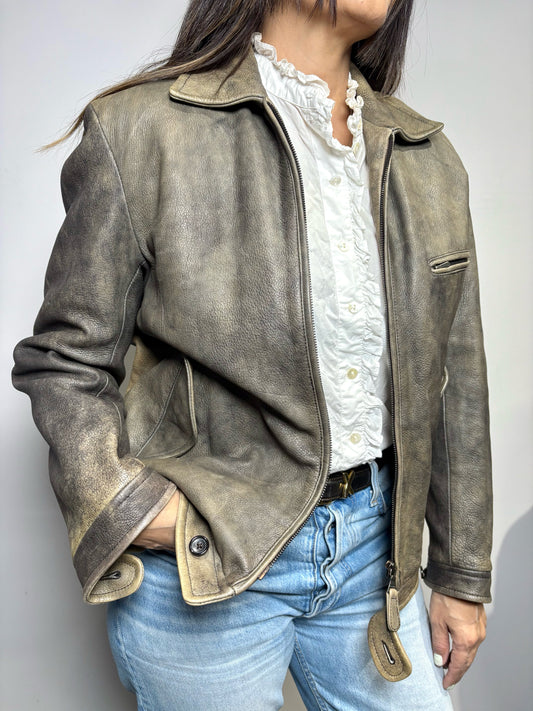 Women Size 50 (S/M Estimate) Jil Sander Brown Distressed Leather Jacket