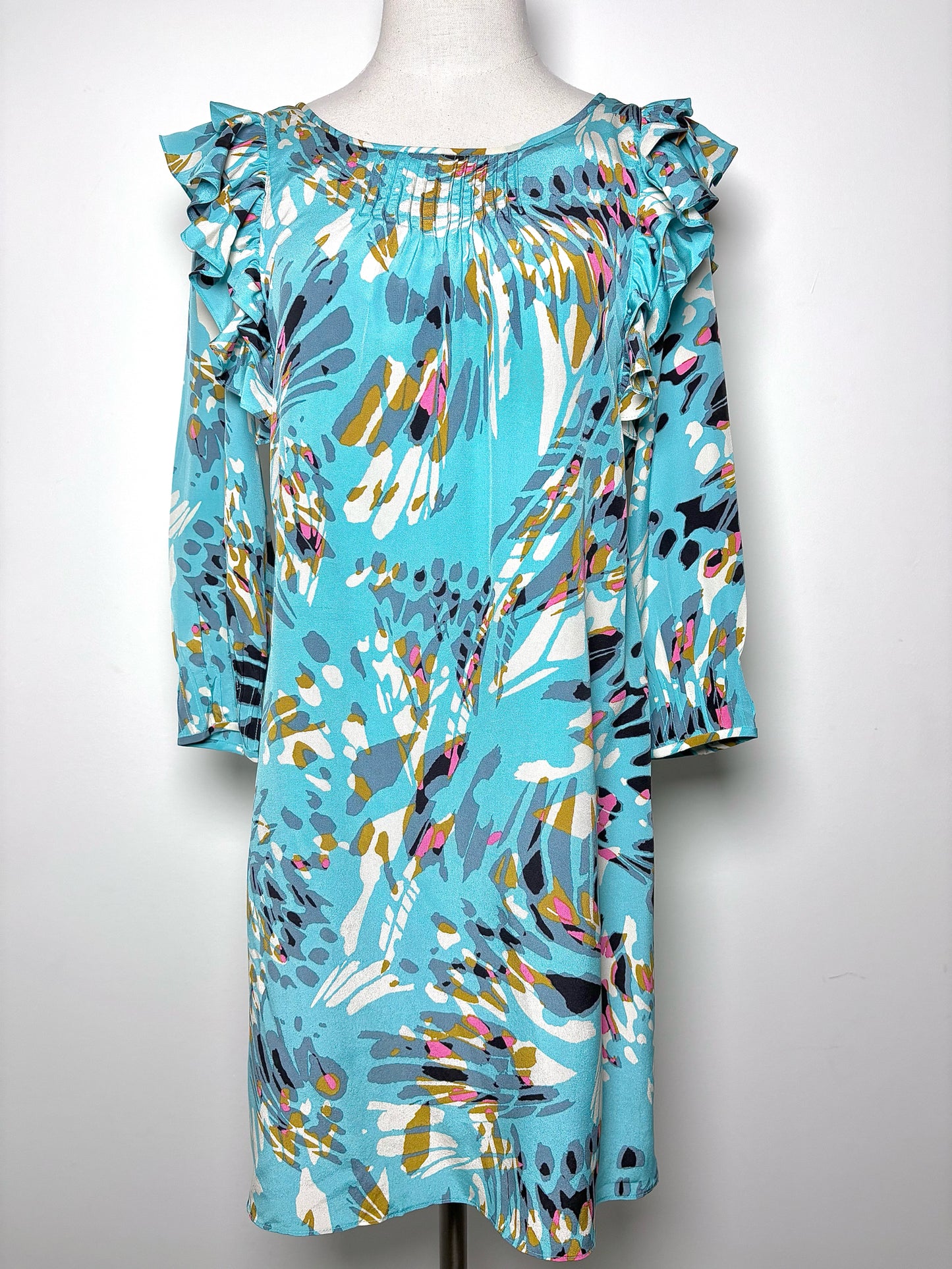 Women Size 6 Tibi Blue, white, brown, pink Print Silk Dress