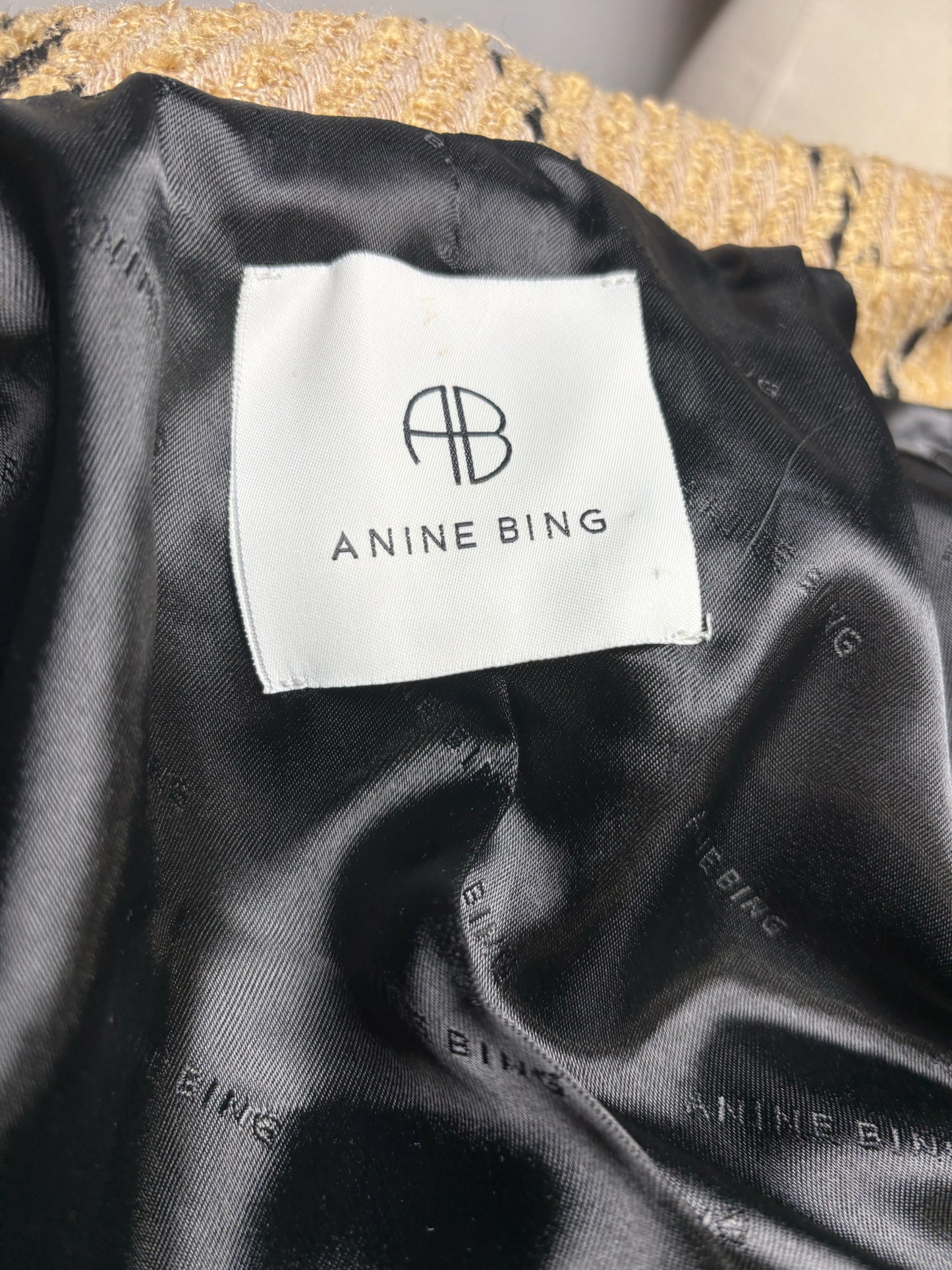 Women Size S Anine Bing Tan & Black Tweed Wool Pre-Owned Double-Breasted Blazer