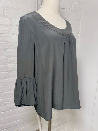 Women Size 6 Tibi Black Solid Silk Blouse