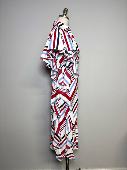 Women Size 38 (2 - 4 US) Stella Jean Red, White, Blue Striped Pre-owned Dress