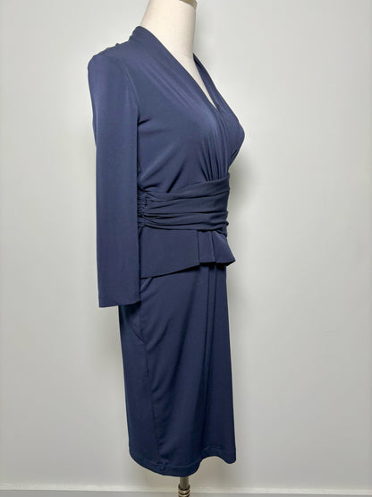 Women Size 6 The Fold London Navy Stretch Knit 3/4 Sleves Sheath Dress