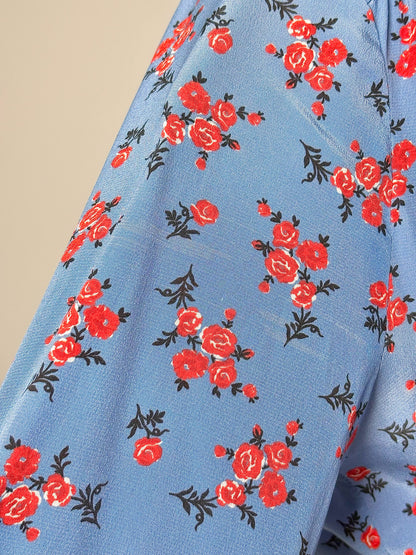 Women Size M Intermix Blue Floral Print Wrap Blouse