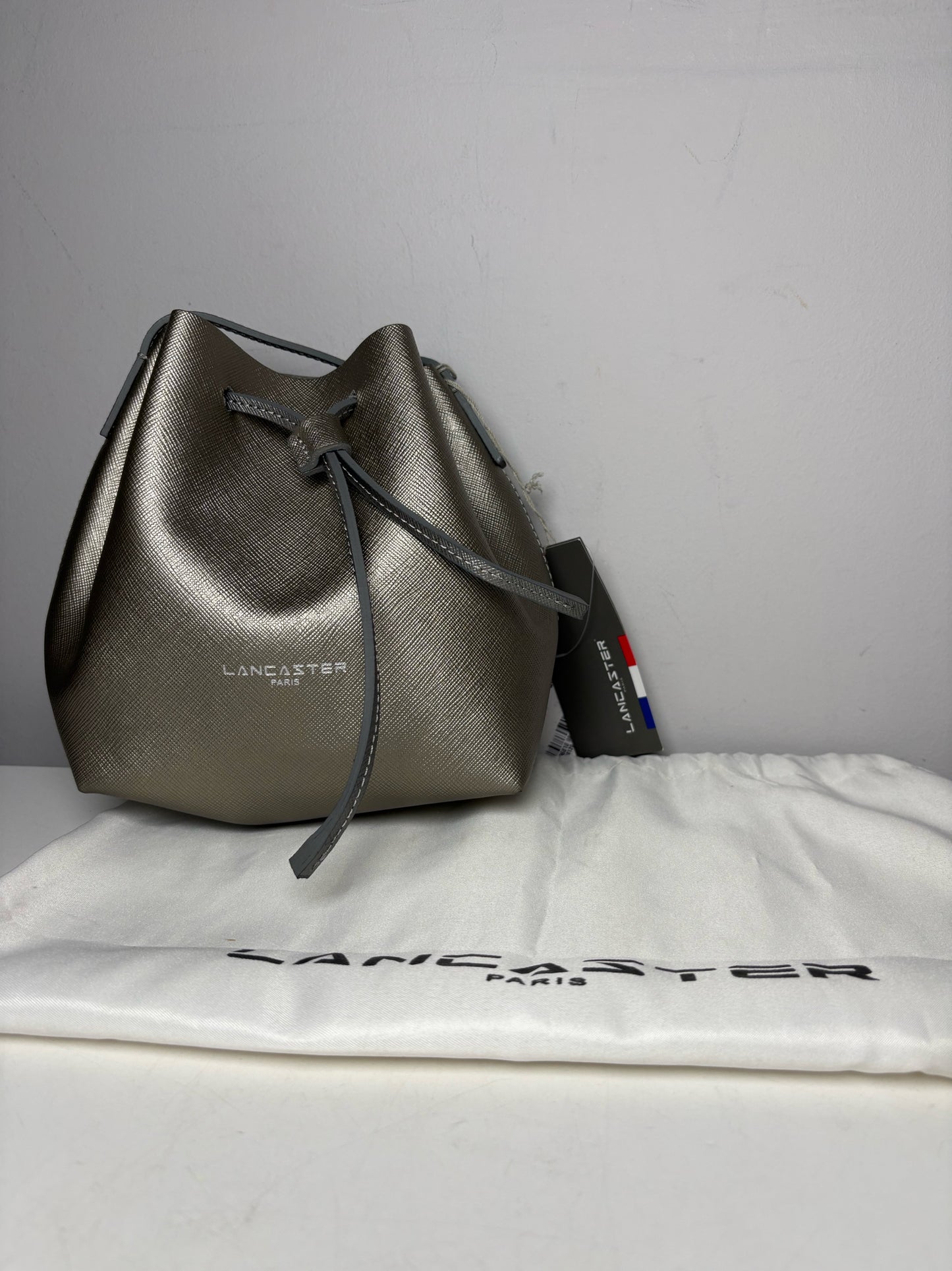 Women's Lancaster Paris Solid Saffiano Leather NWT Silver Mini Purse