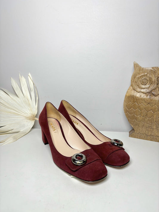 W Shoe Size 41 Prada Burgundy Leather Suede NWT Pump