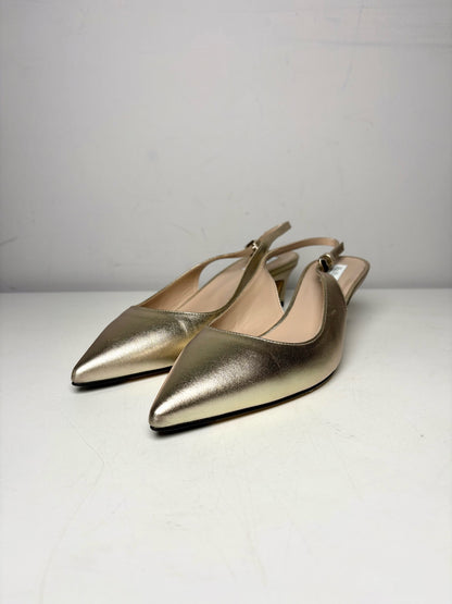 W Shoe Size 39 MaxMara Gold Leather Pre-owned, NWT Slingbacks
