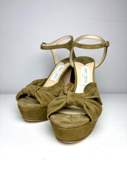 W Shoe Size 40 Jimmy Choo Heloise 120 Green Suede Platform Pre-owned NWT Heels