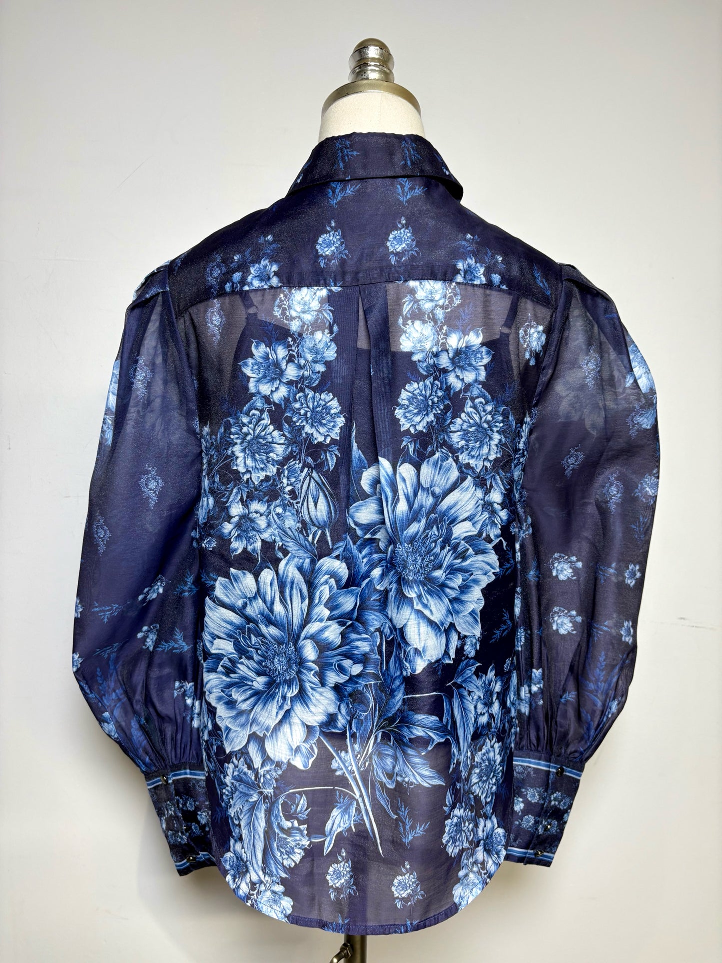 Size 12 Karen Millen Navy Blue & White Floral Women's Polyester Pre-owned Top