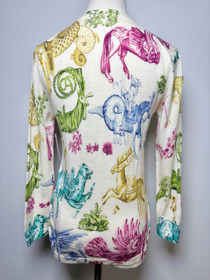 Women Size S Samantha Sung Multi-Color Animal Print Pre-owned Cardigan