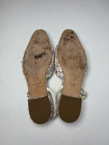 Women's Shoe Size 37.5 Chanel Cream Multicolor Tweed Lambskin Leather Pre-Owned Slingback Shoes