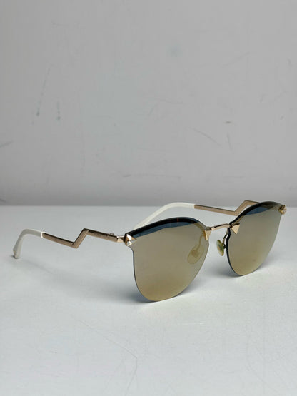 Fendi 0040/S Frameless Zig Zag Temples Women's Pre-owned Gold Metal Sunglasses