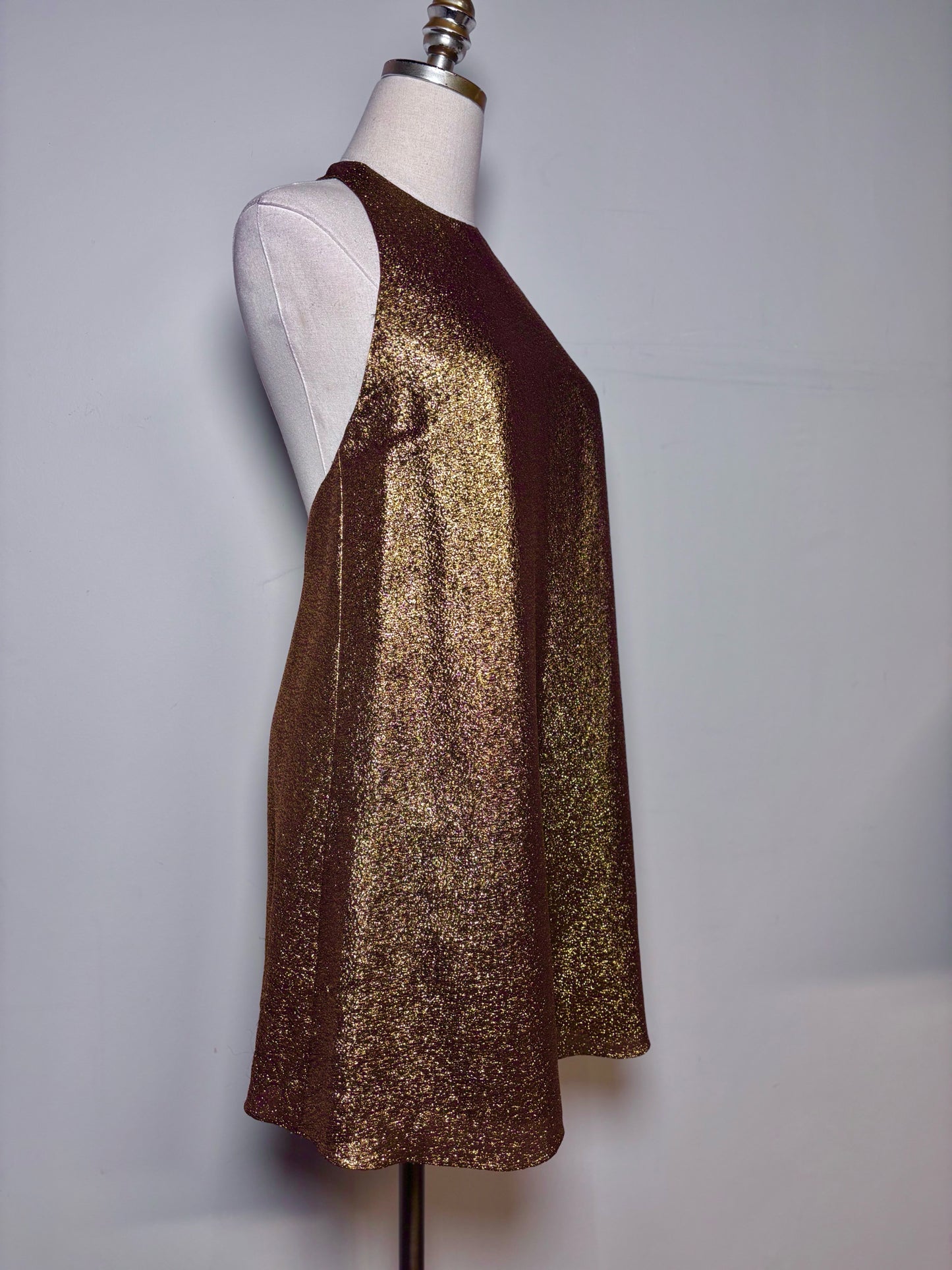 Women Size 2 Alice + Olivia Gold Metallic Silk Blend Pre-owned Dress