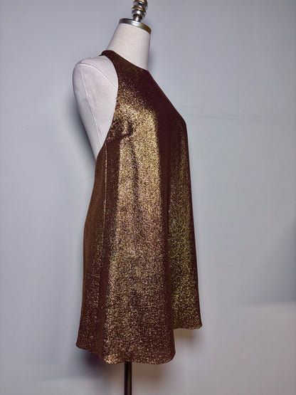 Women Size 2 Alice + Olivia Gold Metallic Silk Blend Pre-owned Dress
