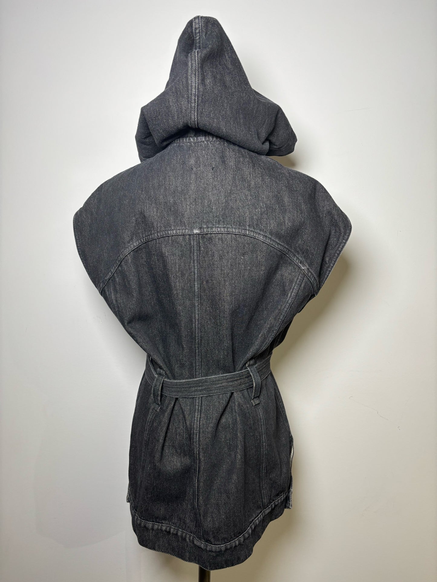 Women Size 6 Isabel Etoile Marant Black Solid Denim Hood Vest