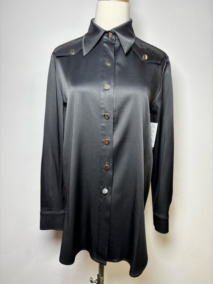 Women Size 36 (S) Roman Black Solid Acetate, Viscose, Cotton, Elastane Blouse