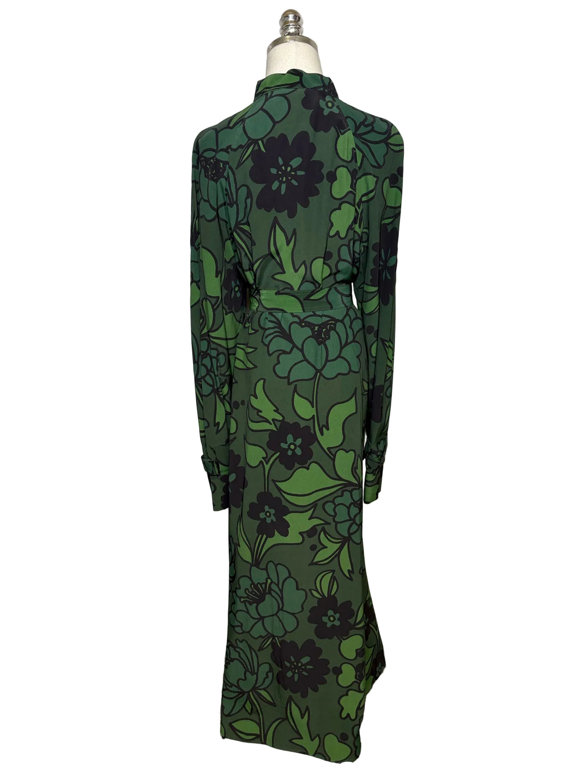 Women Size 40 Christian Wijnants Dark Green Black Floral Rayon Pre-Owned Maxi Shirt Dress