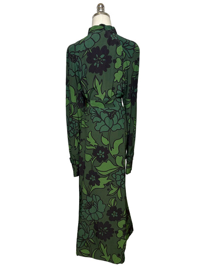 Women Size 40 Christian Wijnants Dark Green Black Floral Rayon Pre-Owned Maxi Shirt Dress