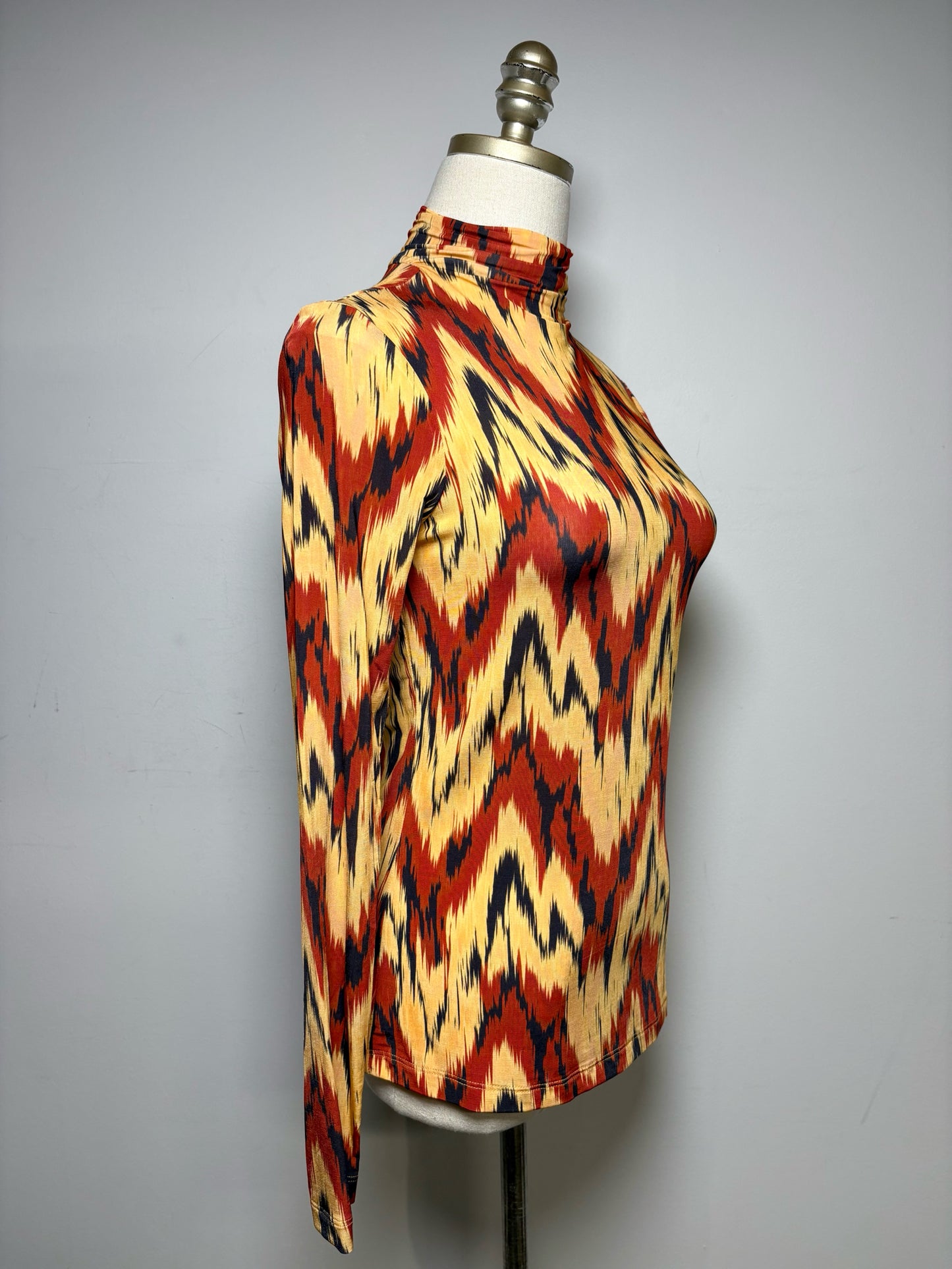 Women's Size M Ulla Johnson Multi-Color Print Stretch NWT Pre-Owned Turtleneck Top