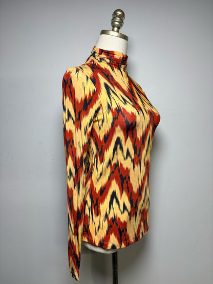 Women's Size M Ulla Johnson Multi-Color Print Stretch NWT Pre-Owned Turtleneck Top