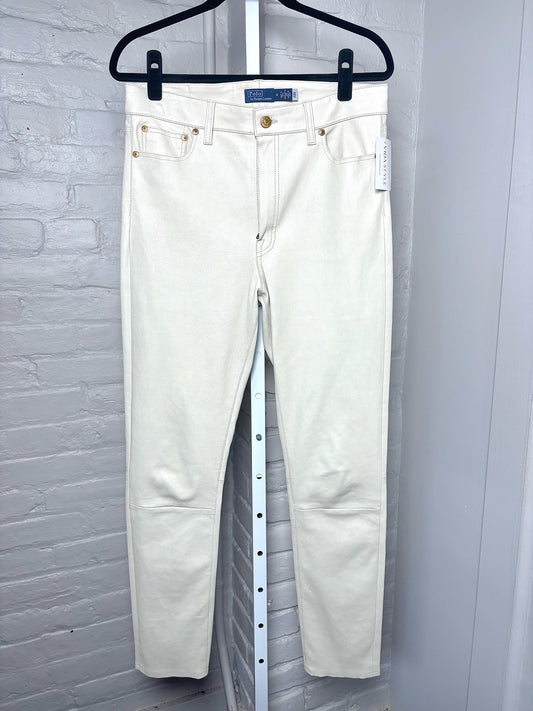 Women Size 10 Polo by Ralph Lauren Bone Leather Pre-owned Pants