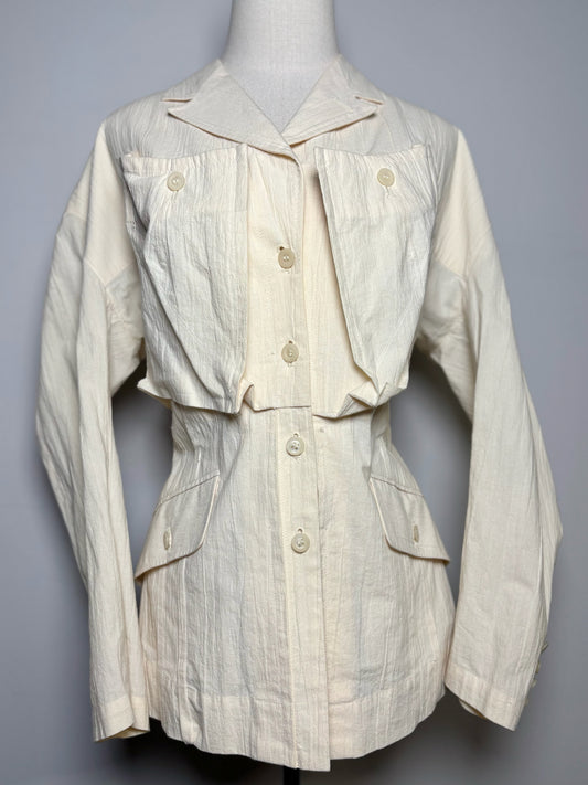Women Size S Issey Miyake Ivory 100% Cotton Vintage Pre-owned Jacket